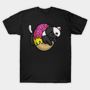 Cat Doughnut Ring Black T-Shirt